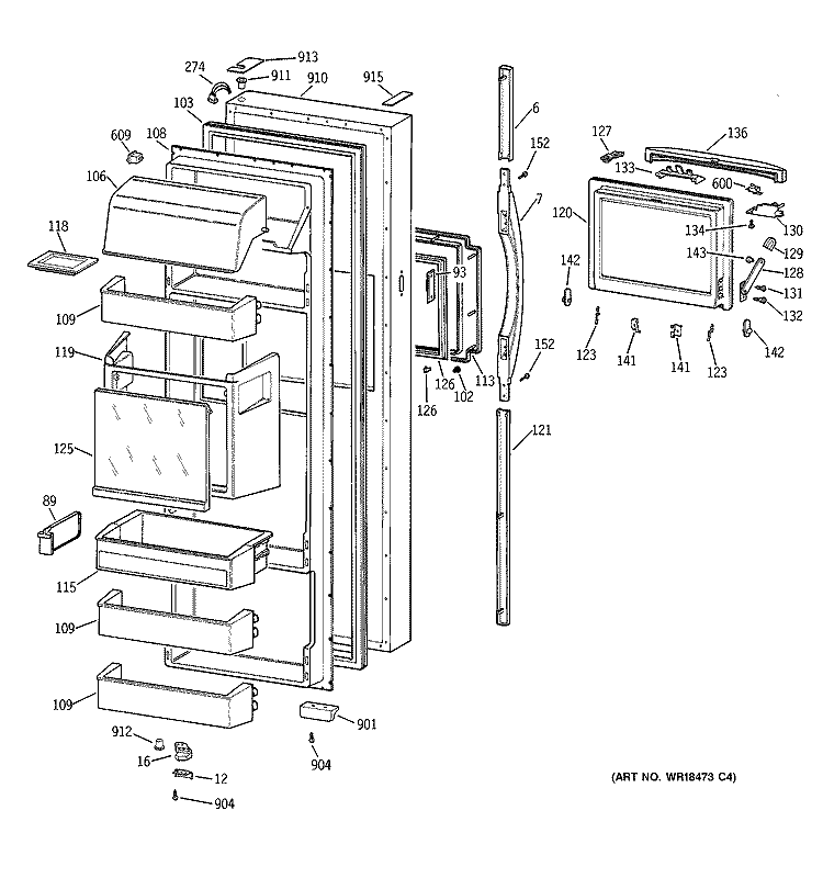 FRESH FOOD DOOR Diagram and Parts List for TFG28ZFBAWH  General Electric Refrigerator
