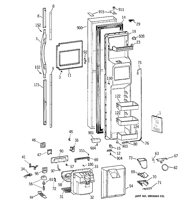 FREEZER DOOR Diagram and Parts List for TFG30PFBAWW  General Electric Refrigerator