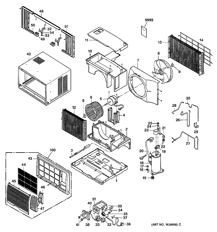 Section Diagram and Parts List for AGP08AAG1  General Electric Air Conditioner