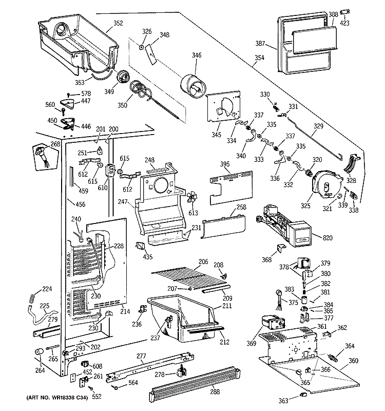 FREEZER SECTION Diagram and Parts List for TFT20JRBAAA  General Electric Refrigerator