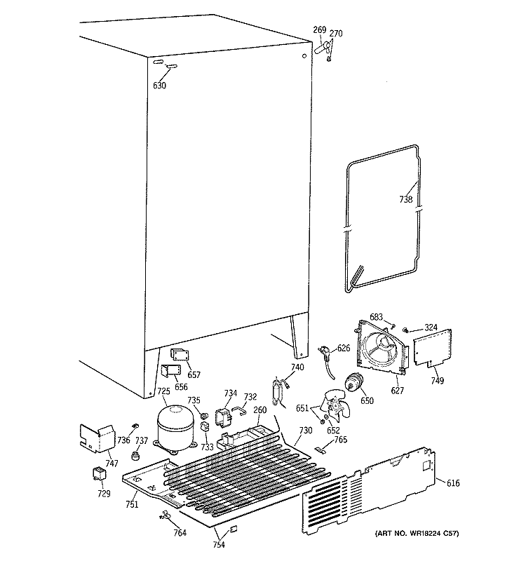 UNIT PARTS Diagram and Parts List for TFT20SABAWW  General Electric Refrigerator
