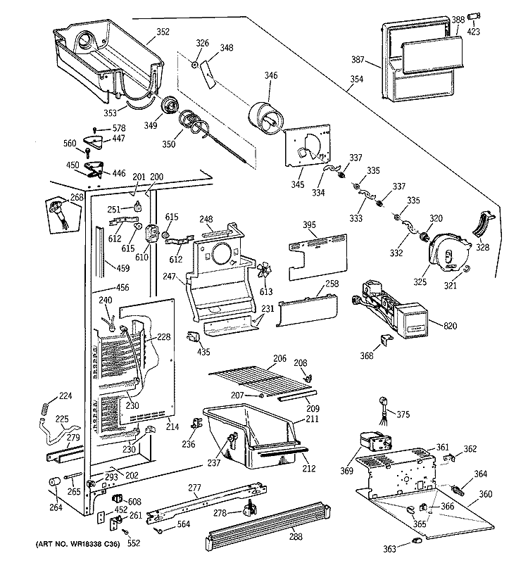 FREEZER SECTION Diagram and Parts List for TFT22JWBAAA  General Electric Refrigerator