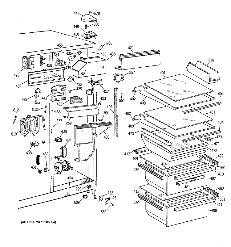 FRESH FOOD SECTION Diagram and Parts List for TFT25JWBAAA  General Electric Refrigerator