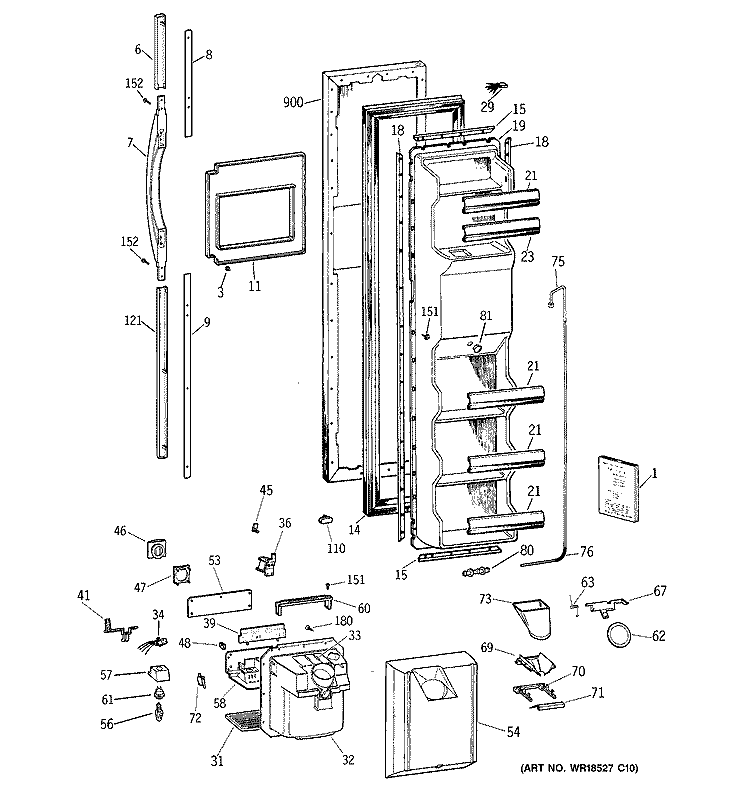 FREEZER DOOR Diagram and Parts List for TFT25PRBAAA  General Electric Refrigerator