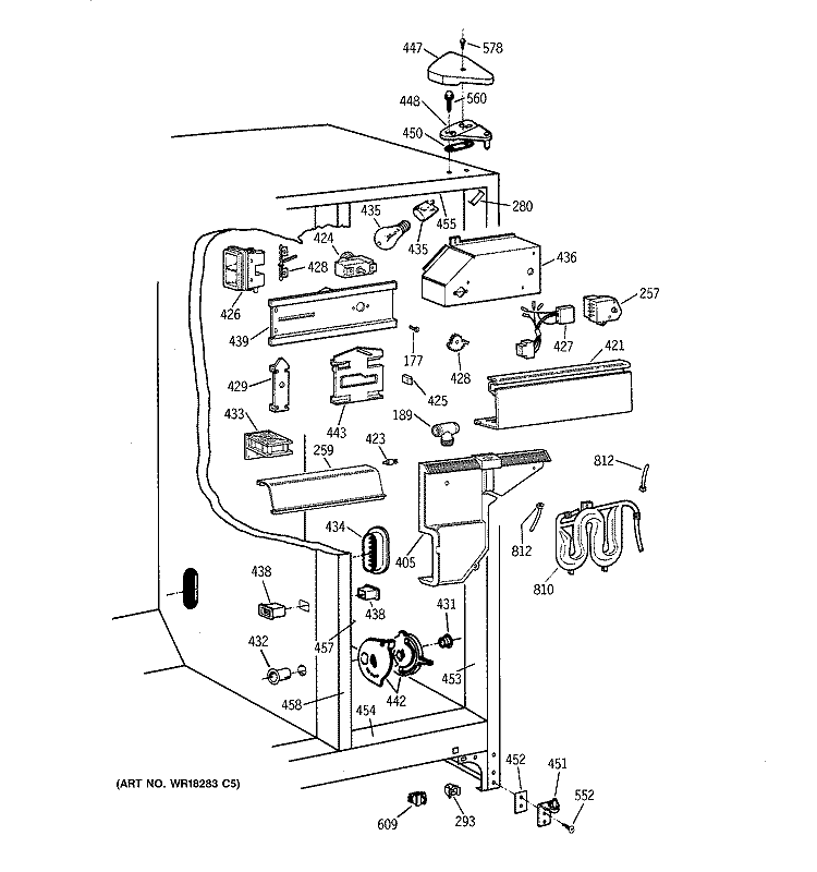 FRESH FOOD SECTION Diagram and Parts List for TFT25PRBAAA  General Electric Refrigerator