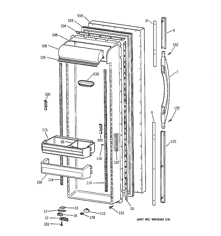 FRESH FOOD DOOR Diagram and Parts List for TFT27PRBAAA  General Electric Refrigerator