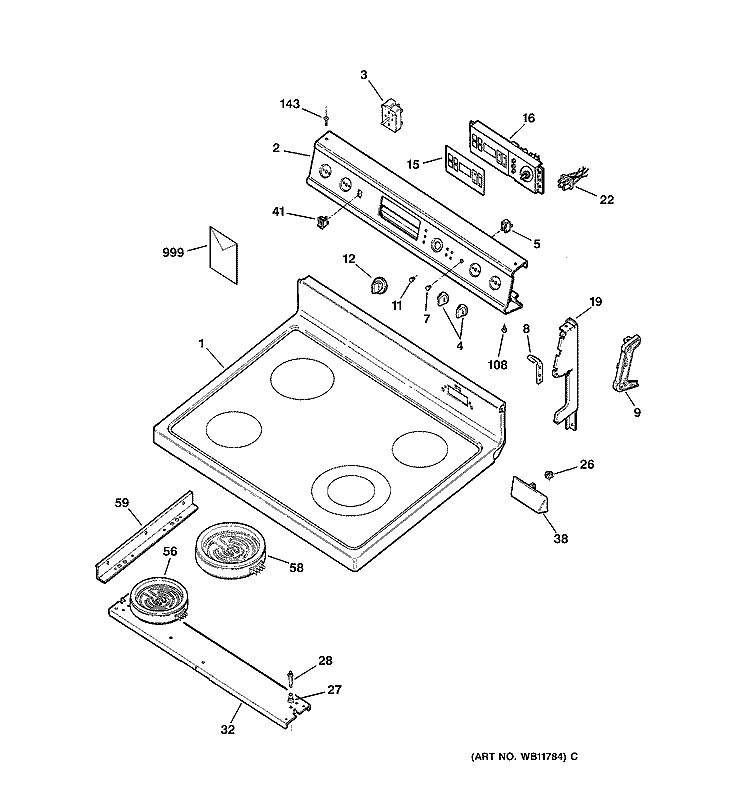 CONTROL PANEL & COOKTOP Diagram and Parts List for JBP66DY4AD  General Electric Range