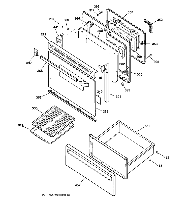 DOOR & DRAWER PARTS Diagram and Parts List for JBP66DY4AD  General Electric Range