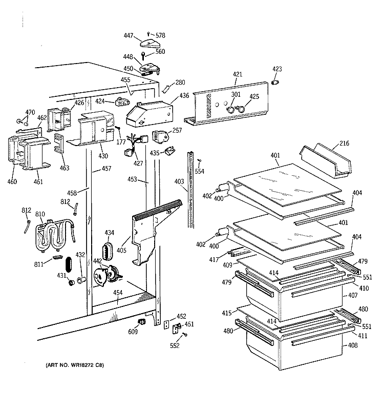 FRESH FOOD SECTION Diagram and Parts List for TFZ20JRBAWW  General Electric Refrigerator