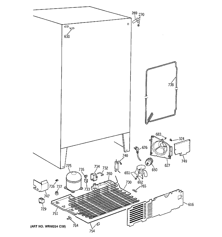 UNIT PARTS Diagram and Parts List for TFZ20JABAWW  General Electric Refrigerator