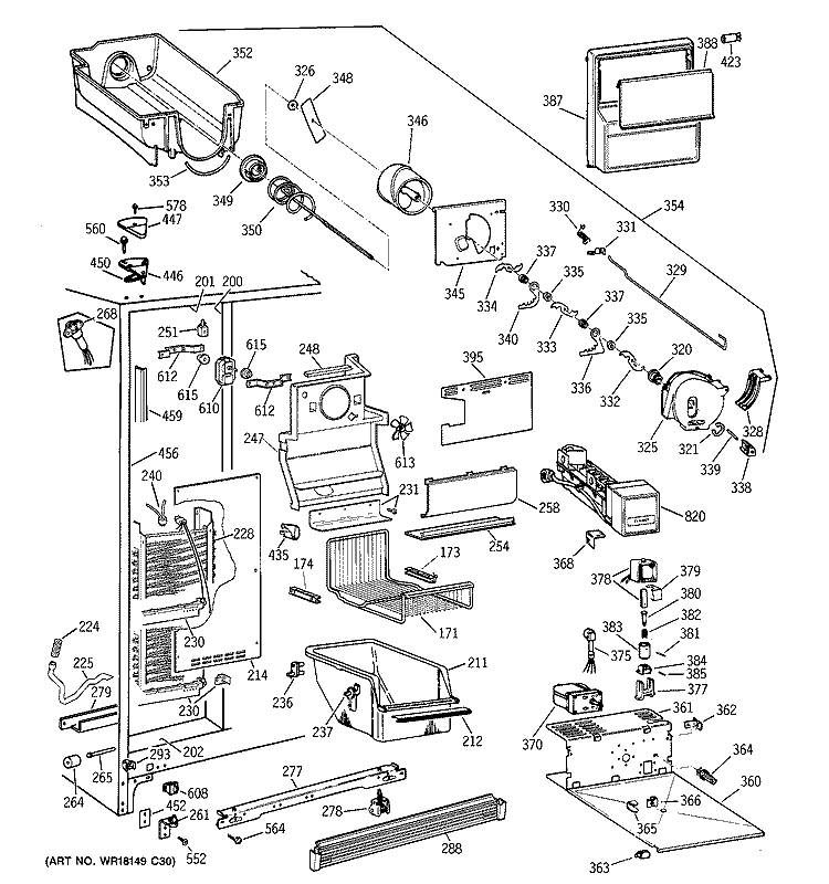 FREEZER SECTION Diagram and Parts List for TFZ22PRBAWW  General Electric Refrigerator