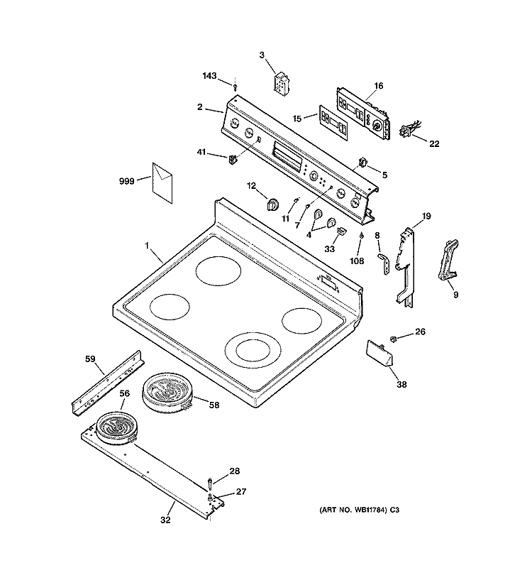 CONTROL PANEL & COOKTOP Diagram and Parts List for JBP78BY4  General Electric Range