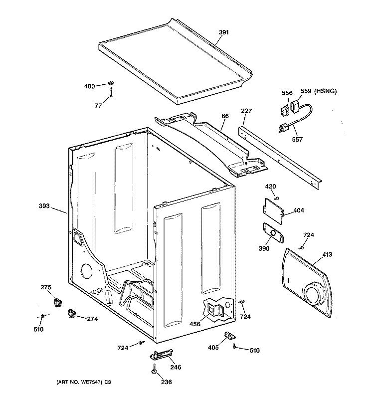 CABINET Diagram and Parts List for NJLR473GV0AA  Hotpoint Dryer