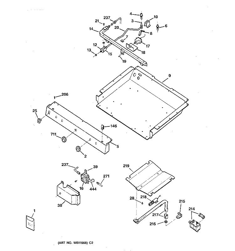 GAS & BURNER PARTS Diagram and Parts List for JGBS23BEW1AD  General Electric Range
