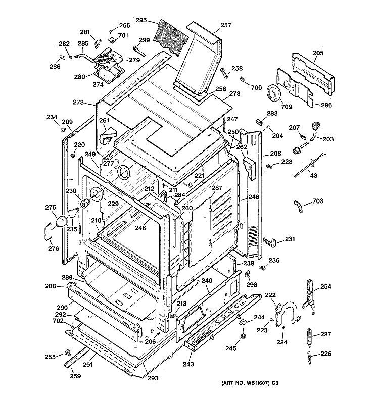 BODY PARTS Diagram and Parts List for JGBP27BEW1AD  General Electric Range