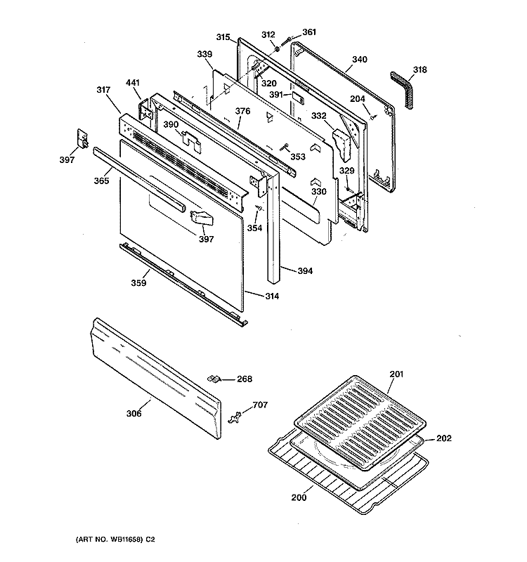 DOOR Diagram and Parts List for JGBP27BEW1AD  General Electric Range