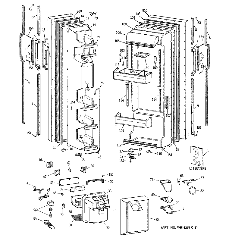 DOORS Diagram and Parts List for TFZ24JRXDWW  General Electric Refrigerator