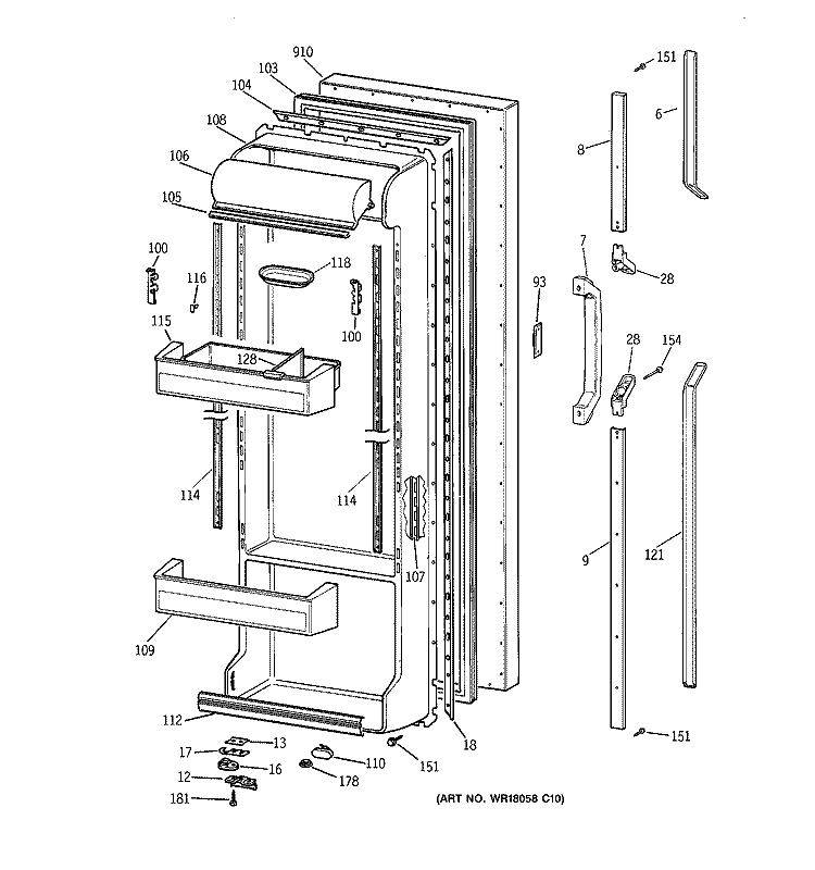 FRESH FOOD DOOR Diagram and Parts List for TFZ24PEXDWH  General Electric Refrigerator