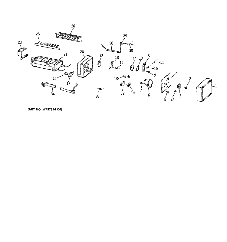 ICEMAKER Diagram and Parts List for WR30X0320  General Electric Ice Maker