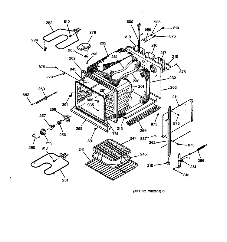 BODY PARTS Diagram and Parts List for JKP15BW2BB  General Electric Wall Oven