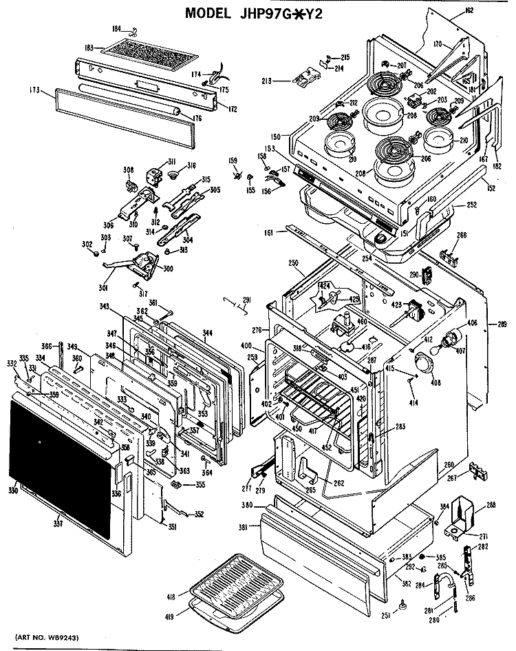 Section Diagram and Parts List for JHP97G*Y2  General Electric Microwave Oven Combo