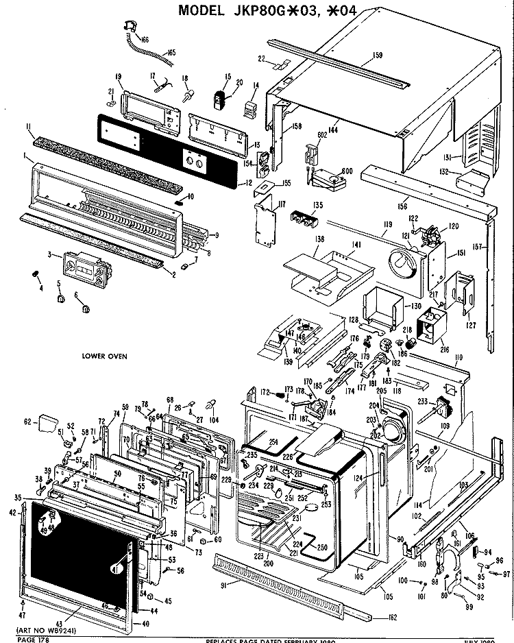 Section Diagram and Parts List for JKP80G*04  General Electric Microwave Oven Combo