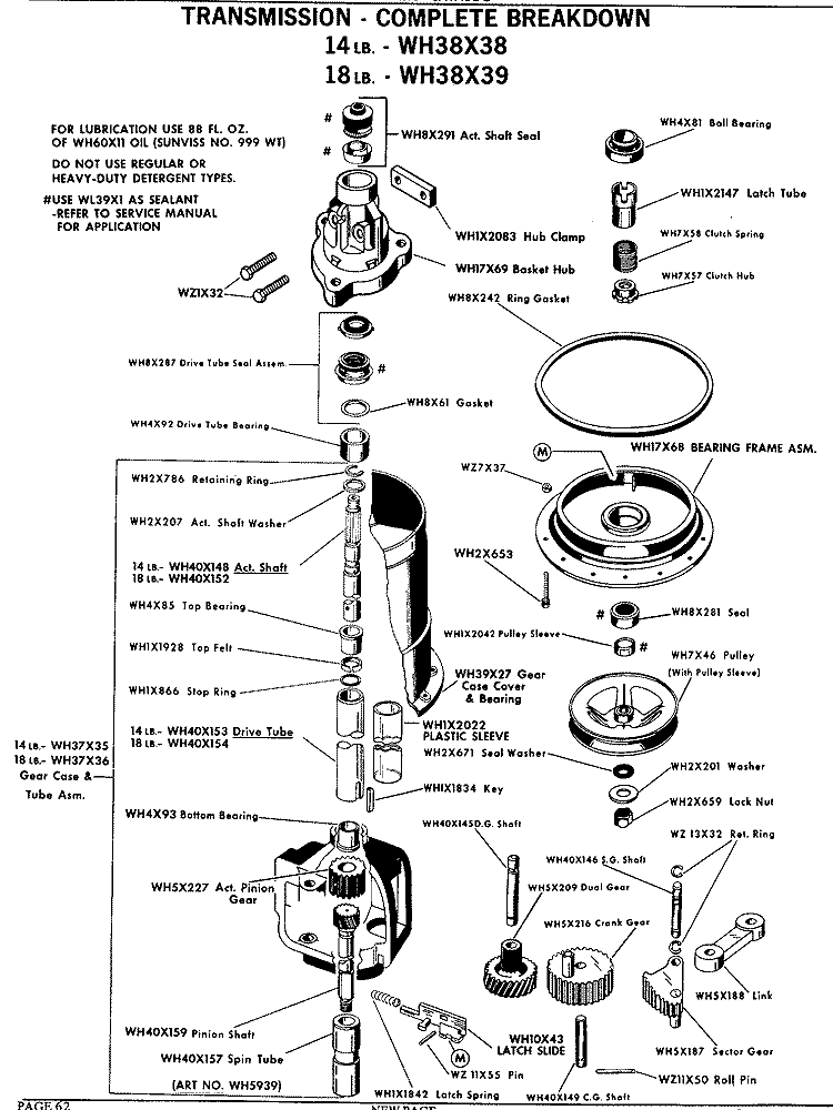 TRANSMISSION - COMPLETE BREAKDOWN Diagram and Parts List for WWA7304PML  General Electric Washer