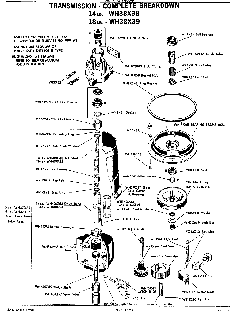 TRANSMISSION - COMPLETE BREAKDOWN Diagram and Parts List for WWA5412VEL  General Electric Washer