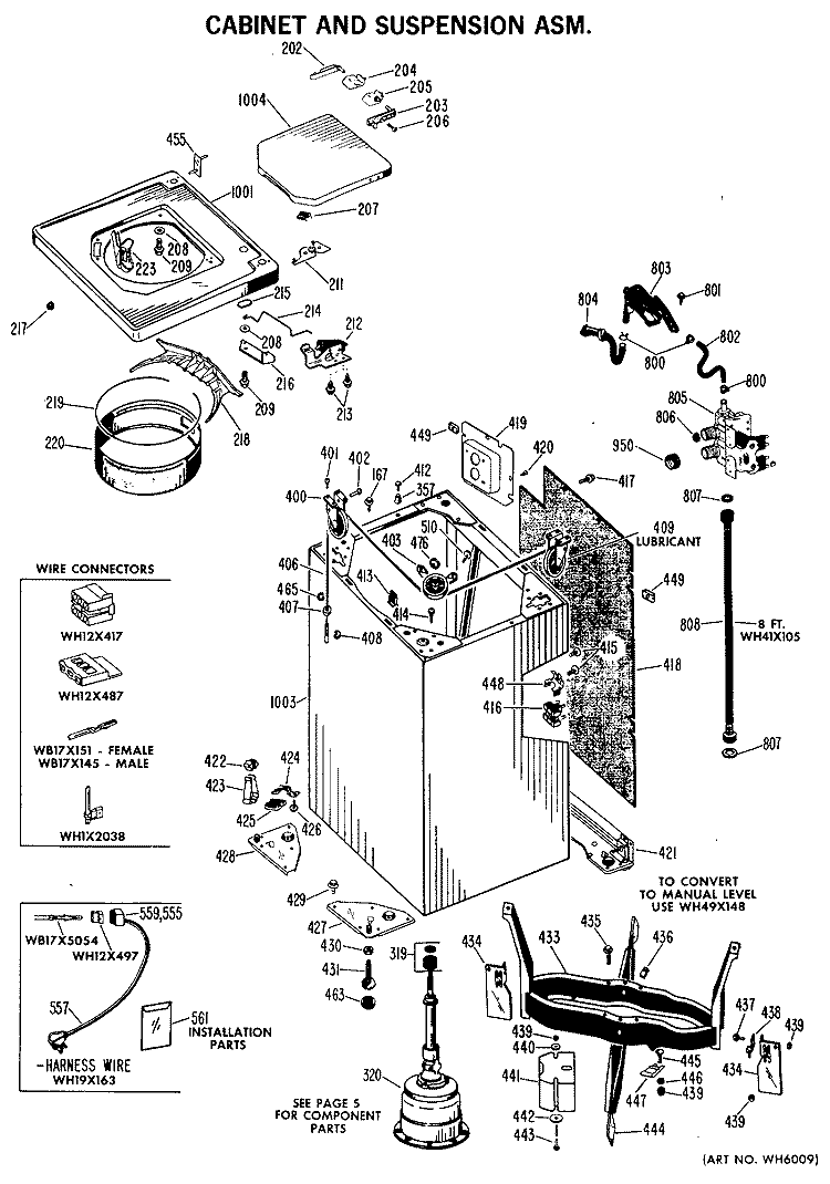 CABINET AND SUSPENSION ASM. Diagram and Parts List for WWA8319VCL  General Electric Washer