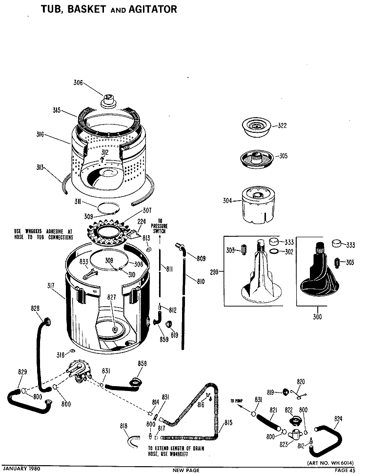 TUB, BASKET AND AGITATOR Diagram and Parts List for WWA8319VCL  General Electric Washer