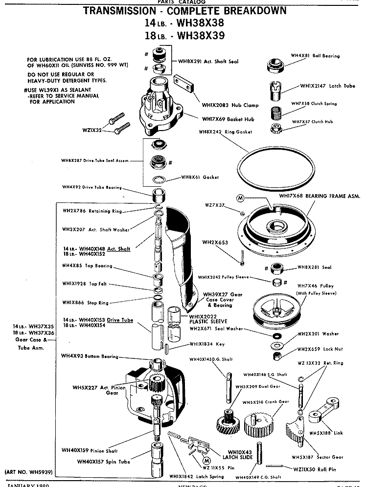 TRANSMISSION - COMPLETE BREAKDOWN Diagram and Parts List for WWA8319VCL  General Electric Washer