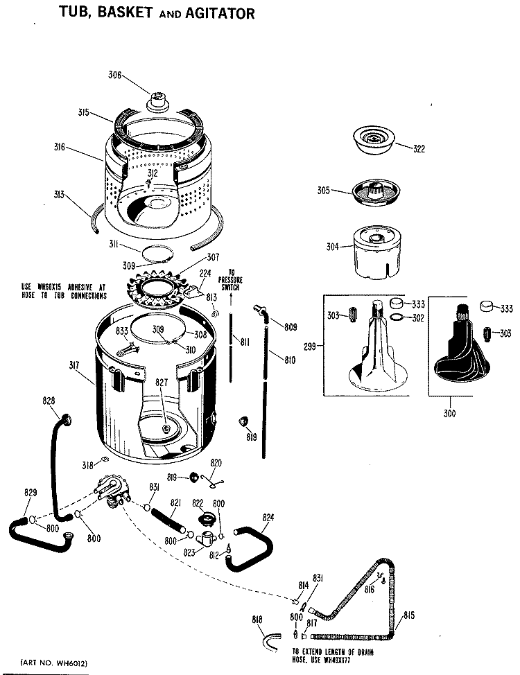 TUB, BASKET AND AGITATOR Diagram and Parts List for WWA8300VCL  General Electric Washer