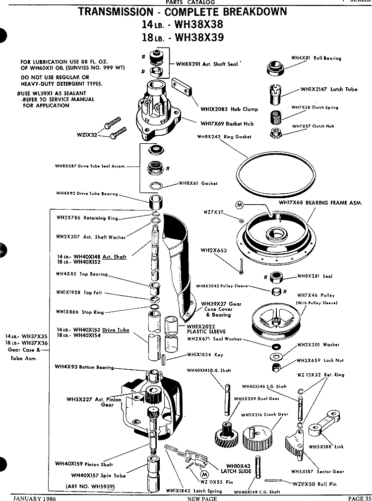 TRANSMISSION - COMPLETE BREAKDOWN Diagram and Parts List for WWA8300VCL  General Electric Washer