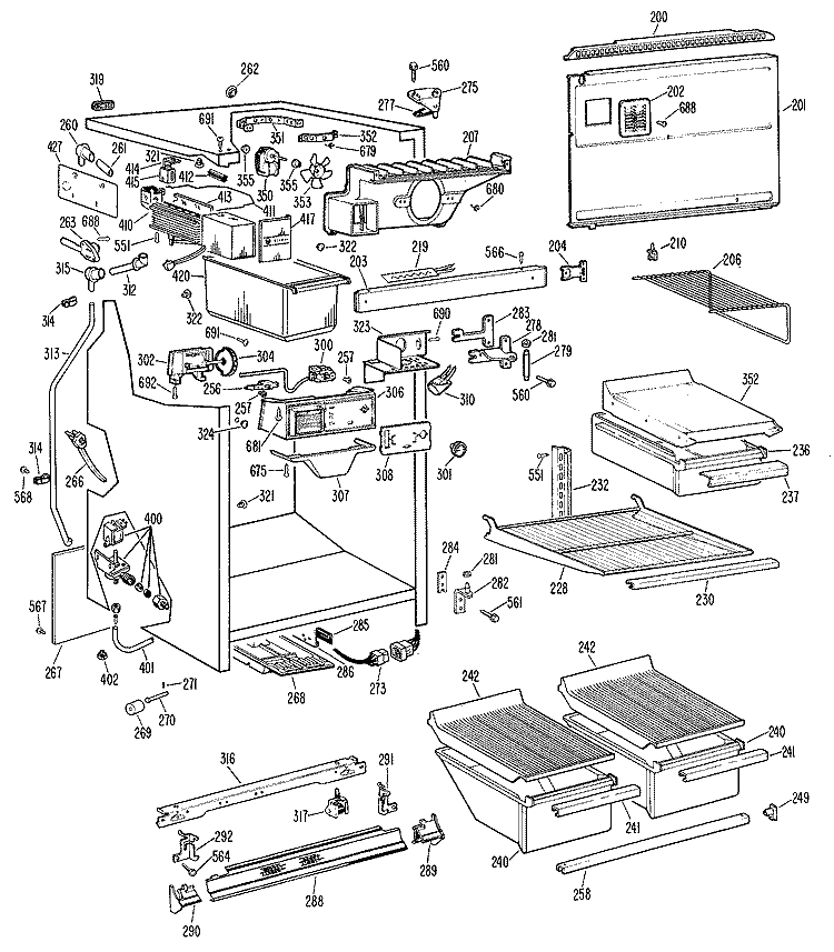 Section Diagram and Parts List for TBFM17VAB  General Electric Refrigerator