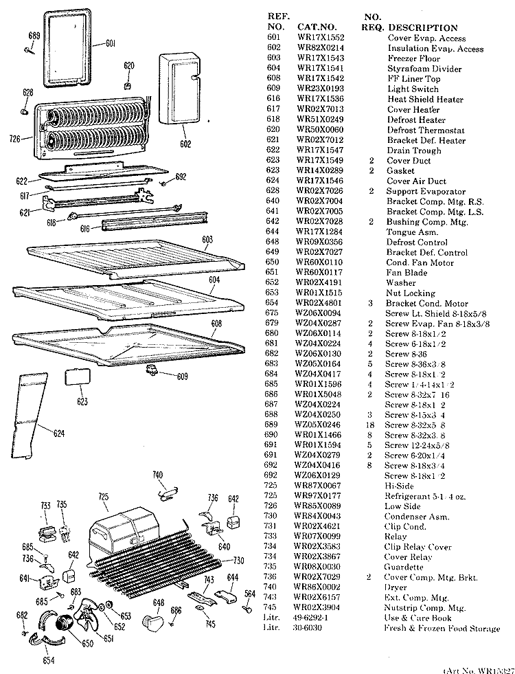 Section Diagram and Parts List for TBFM17VAB  General Electric Refrigerator