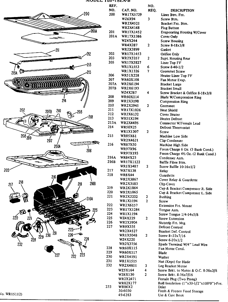 Section Diagram and Parts List for TBF18EAB  General Electric Refrigerator