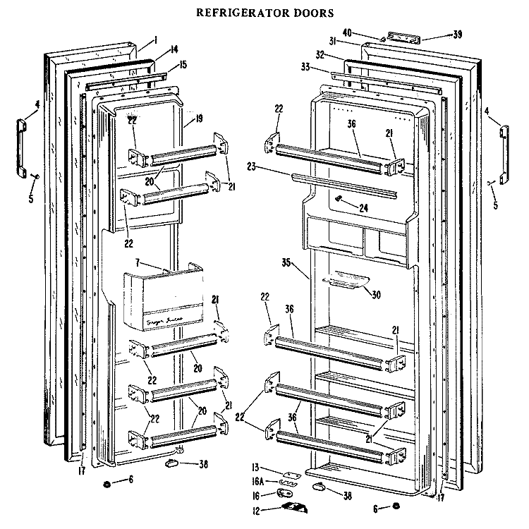 REFRIGERATOR DOORS Diagram and Parts List for TFF18EAC  General Electric Refrigerator