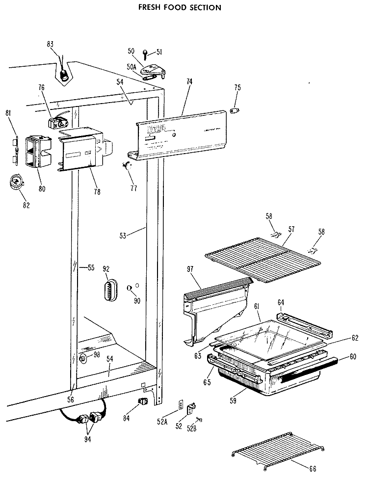 FRESH FOOD SECTION Diagram and Parts List for TFF18EAC  General Electric Refrigerator