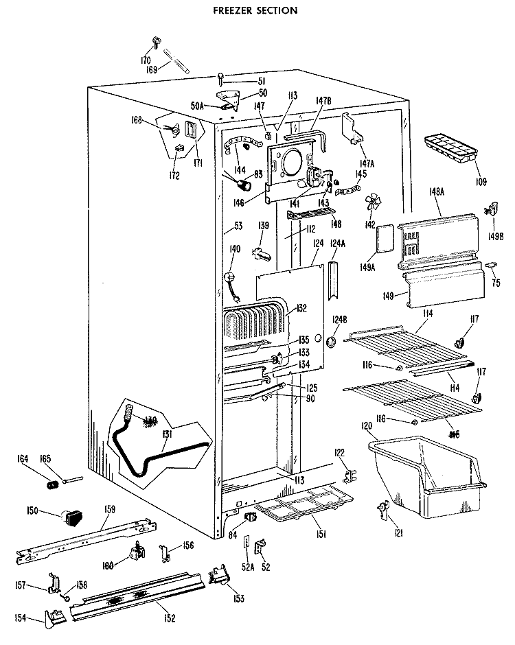 FREEZER SECTION Diagram and Parts List for TFF18EAC  General Electric Refrigerator