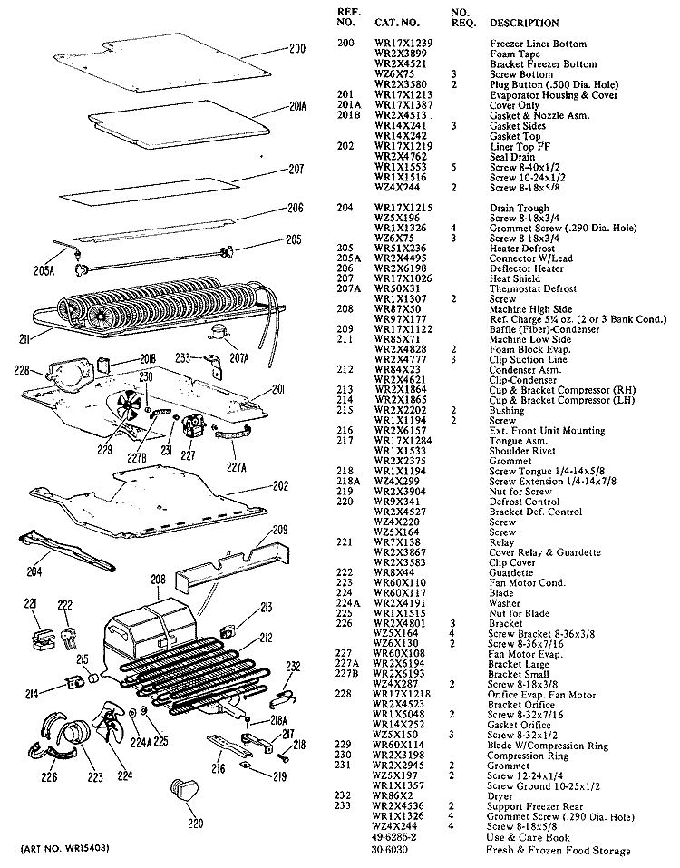 Section Diagram and Parts List for TBF21BAB  General Electric Refrigerator