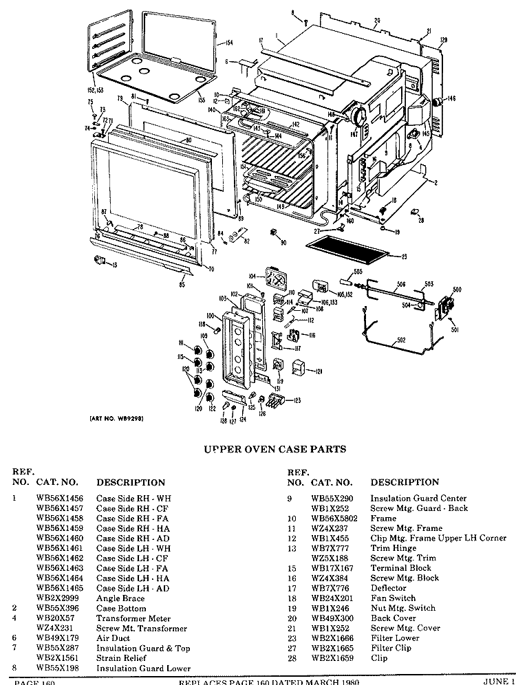 UPPER OVEN CASE PARTS Diagram and Parts List for JHP67G*V5  General Electric Range