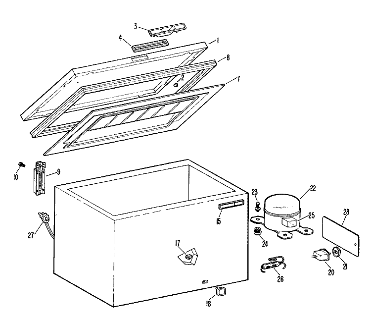 Section Diagram and Parts List for CB16LAB  General Electric Freezer