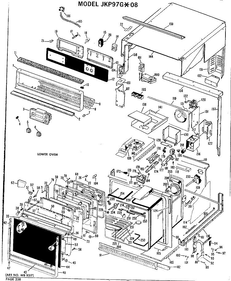 Section Diagram and Parts List for JKP97G*08  General Electric Microwave Oven Combo