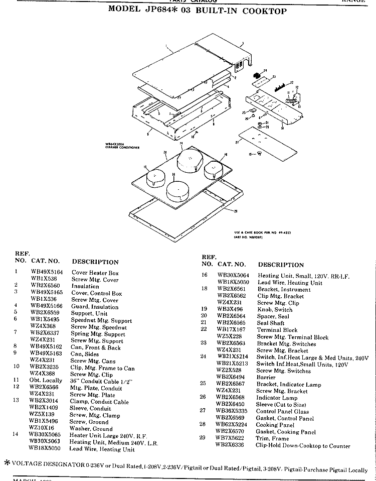 BUILT - IN COOKTOP Diagram and Parts List for JP684*03  General Electric Cooktop