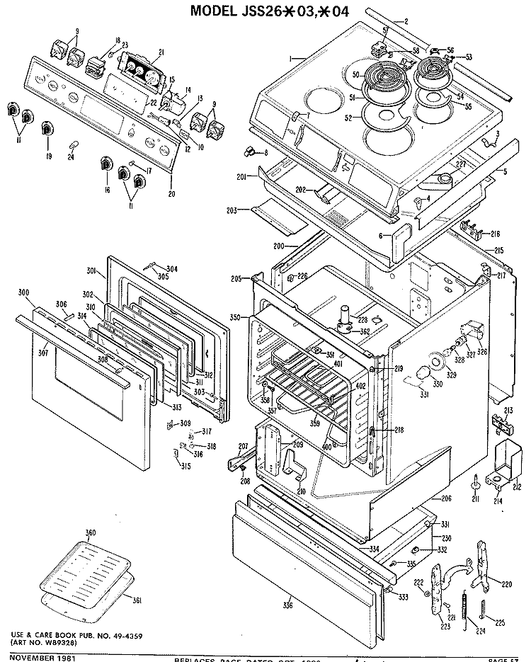 Section Diagram and Parts List for JSS26*03  General Electric Range