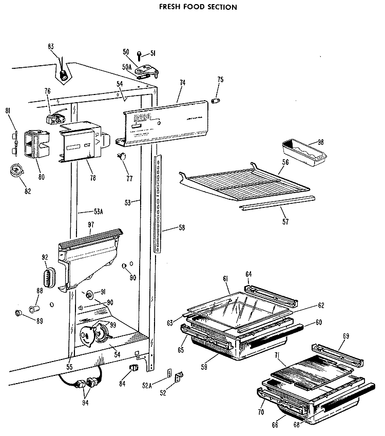 FRESH FOOD SECTION Diagram and Parts List for TFF19BAC  General Electric Refrigerator