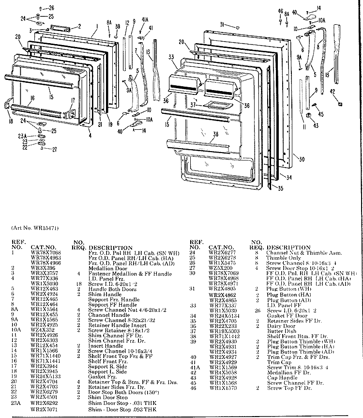 Section Diagram and Parts List for TBF14BAD  General Electric Refrigerator