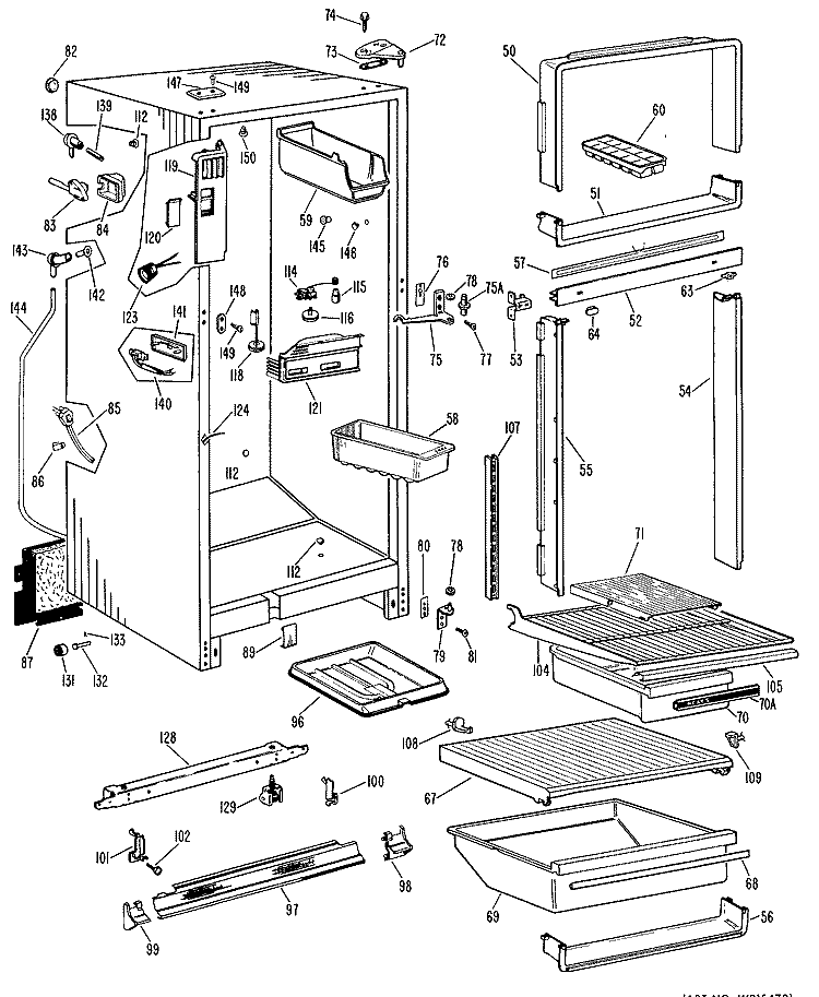 Section Diagram and Parts List for TBF14BAD  General Electric Refrigerator