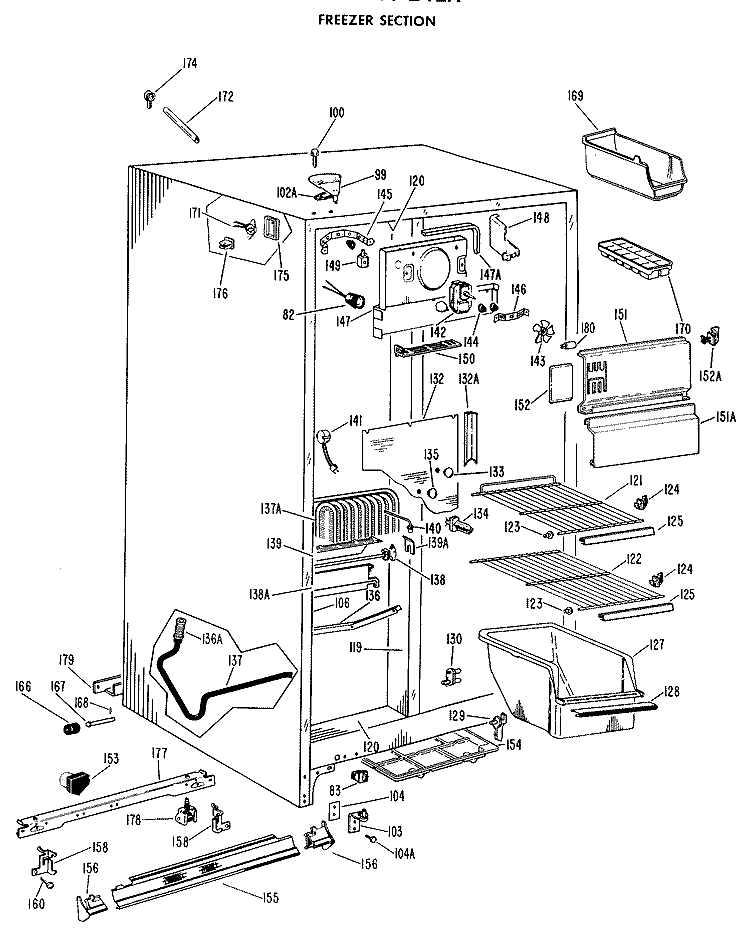 FREEZER SECTION Diagram and Parts List for TFF24ZAC  General Electric Refrigerator