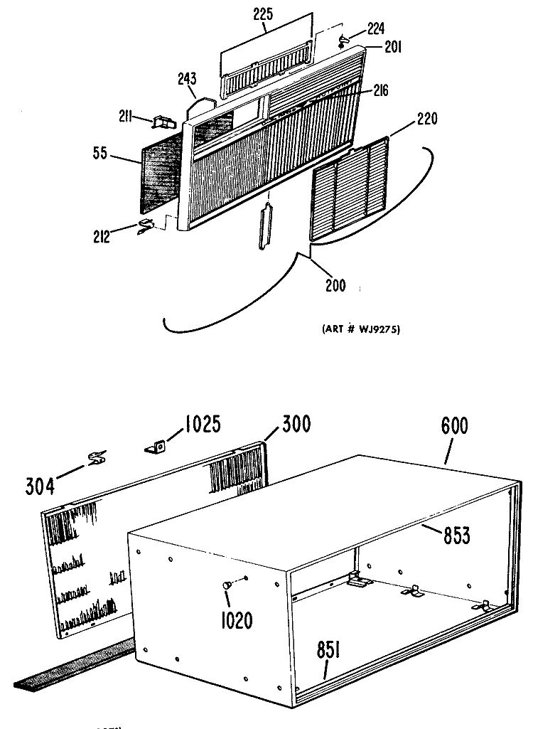 Section Diagram and Parts List for SL210  General Electric Air Conditioner